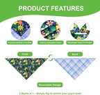 Spring Floral Dog Bandana for Large X-Large Dogs, Reversible 2 Patterns in 1 - Wildflower & Plaid Scarf, Summer Decorative Pet Bib for Girl Pups (18-23" Neck)