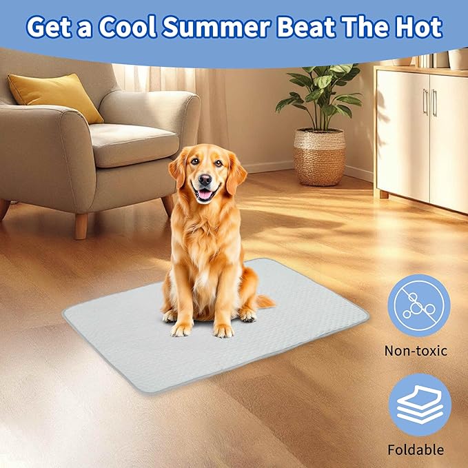 Dog Cooling Mat, Durable Machine Washable Pets Cool Pad, Large, Grey