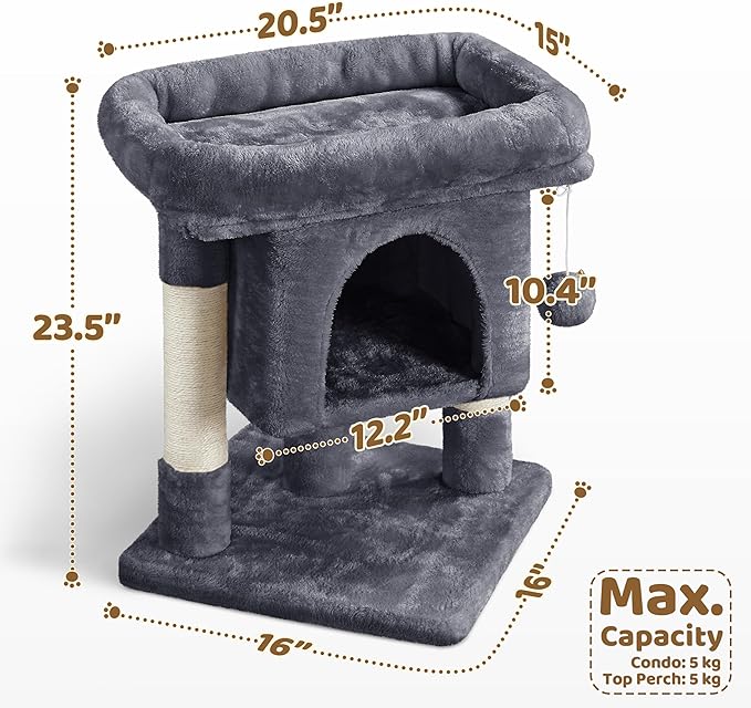 Yaheetech 23.5in Cat Tree Tower, Cat Condo with Sisal-Covered Scratching Posts, Cat House Activity Center Furniture for Kittens, Cats and Pets - Dark Gray