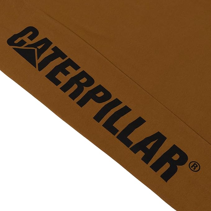 Caterpillar Trademark Banner Long Sleeve Tee Shirts for Men with Center Back Neck Wire Management Loop and Cat Workwear Logo