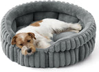 Bedsure ComfyFleece™ Medium Dog Bed, Washable Cute Pet Bed, Super Soft Corduroy Round Cat Bed with Anti-Slip Bottom, 26''x26''x9'', Warm Gray