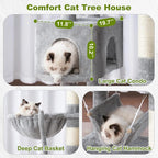 Cat Tree, Cat Tower for Large Cats with 2 Big Platforms, 2 Baskets, condo and Toys, 63" Cat Scratching Posts for Indoor Cats, Light Gray GCT020W