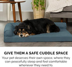 Furhaven Cooling Gel Dog Bed for Medium/Small Dogs w/ Removable Bolsters & Washable Cover, For Dogs Up to 35 lbs - Pinsonic Quilted Paw L Shaped Chaise - Bluestone, Medium
