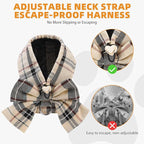 KOOLTAIL Small Dog Harness and Leash Set, Cute Puppy Vest Harnesses with Bowtie, Step in No Pull Soft Mesh Padded Adjustable Plaid Pet Harness for Extra-Samll Medium Dogs Cats, Boy Girl, XS S, Beige M