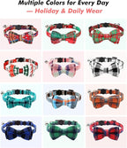 Joytale Upgraded Cat Collar with Bells, Breakaway Cat Collars with Bow Tie, 2 Pack Girl Boy Safety Plaid Kitten Collars, Green+Orange