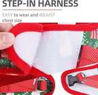 PUPTECK Adjustable Dog Harness Collar and Leash Set Step in No Pull Pet Harness for Small Medium Dogs Puppy and Cats Outdoor Walking Running, Soft Mesh Padded Reflective Vest Harnesses, Christmas, XS