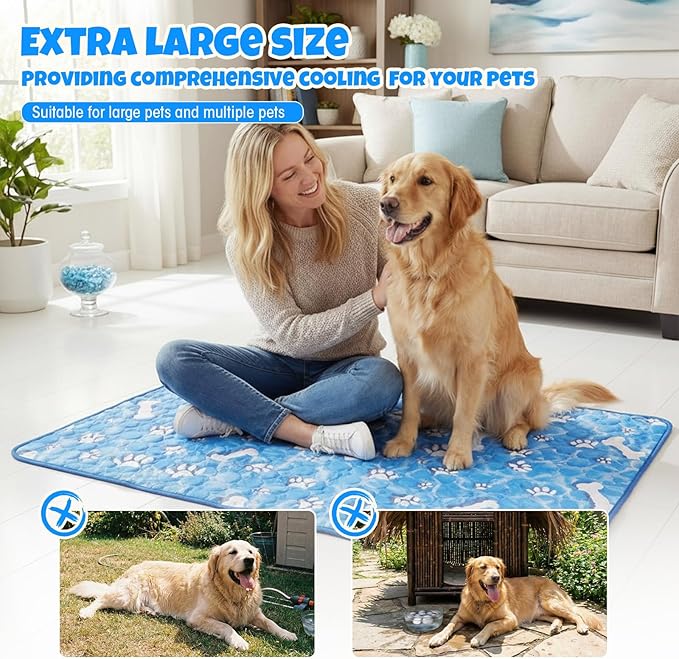 Sadnyy 4 Pcs 44 x 32 Extra Large Dog Cooling Mat Pet Cooling Pad for Hot Weather Lightweight Cool to The Touch Pet Blanket Washable Breathable Dog Pad for Kennel Home in Summer Non-Toxic