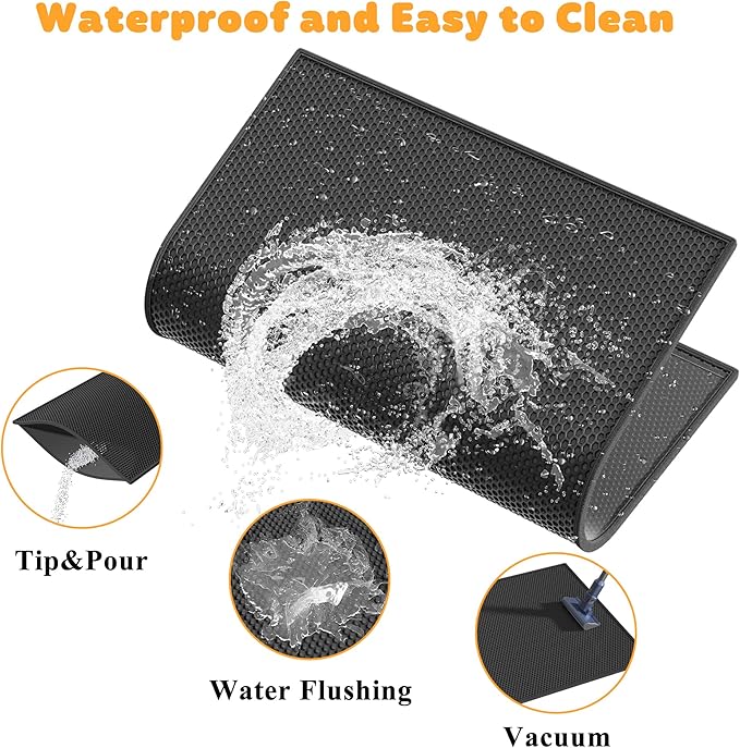 Pieviev 2 Packs Cat Litter Mat Double Layer Waterproof Urine Proof Trapping Mat (30''X24'', Black)
