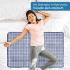 OUTCREATOR® Washable Bed Pads 34" x 54" (Pack of 2) for Incontinence Mattress Protector, Reusable Underpads for Elderly, Adults, Kids, Pets with Anti-Slip Bottom (Light Blue Plaid)