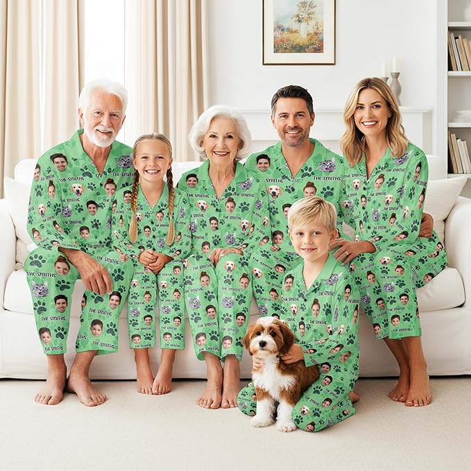 Artsadd Custom Pajamas for Women Men Family, Personalized Face Pjs Pajama Pants, Funny Pet Photo Loungewear Sleepwear Jammies