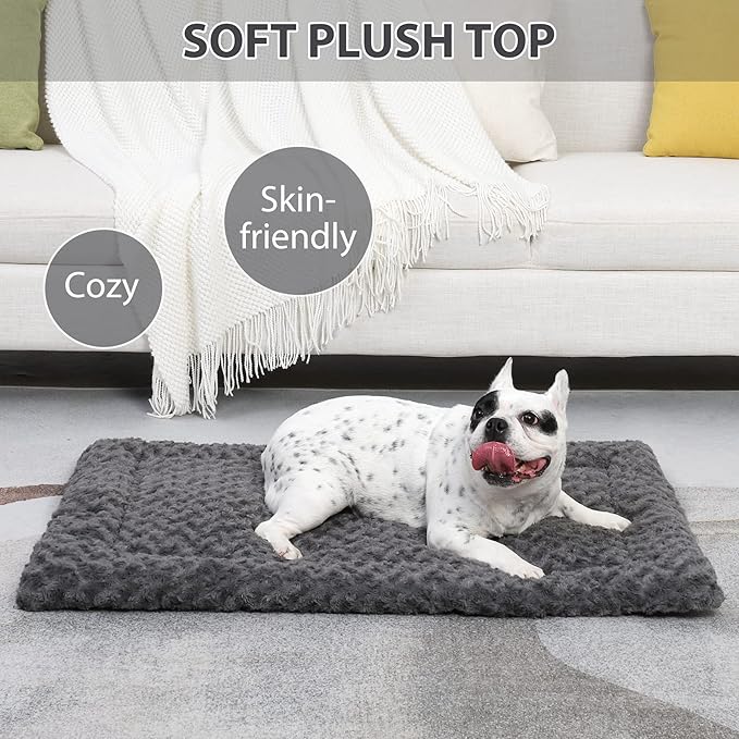 Washable Dog Bed Mat Crate Pad Soft Fluffy Pet Kennel Beds Dog Sleeping Mattress for Large Jumbo Medium Small Dogs, 23 x 17 Inch, Gray