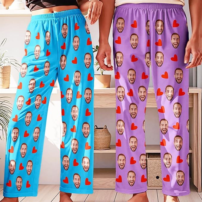 Personalized Face Pajama Pants for Men Women Custom Photo Printed Pajamas Bottoms Trousers Gift for Christmas Birthday