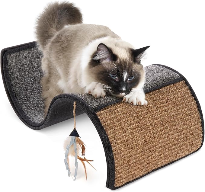 Petlinks Dream Curl Carpet Cat Scratcher, Dual-Surface Cat Scratching Post, Lounge & Hide Scratchers for Cats & Kittens, Gray, Furniture Protector, One Size Fits All Cats