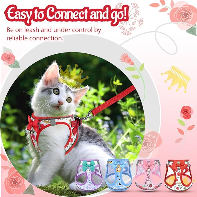 Cat Harness and Leash Escape Proof for Walking, Adjustable Soft Kitten Harness with Reflective Straps Step in Cat Vest Harness for Small Kitten and XS Dogs (Red, XXS-Chest(8.7"-10.2"))