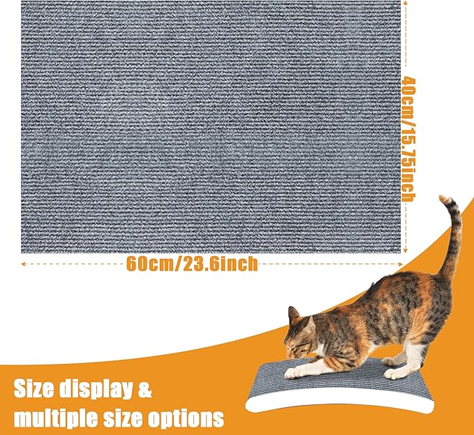 Cat Scratching mat Self-Adhesive, Trimmable Furniture Protector for Couch, Sofa, Wall & Cat Trees - Durable Scratch Pad with Nano Tape, DIY Climbing Carpet for Indoor Cats (Light Grey, 23.6"x15.8")