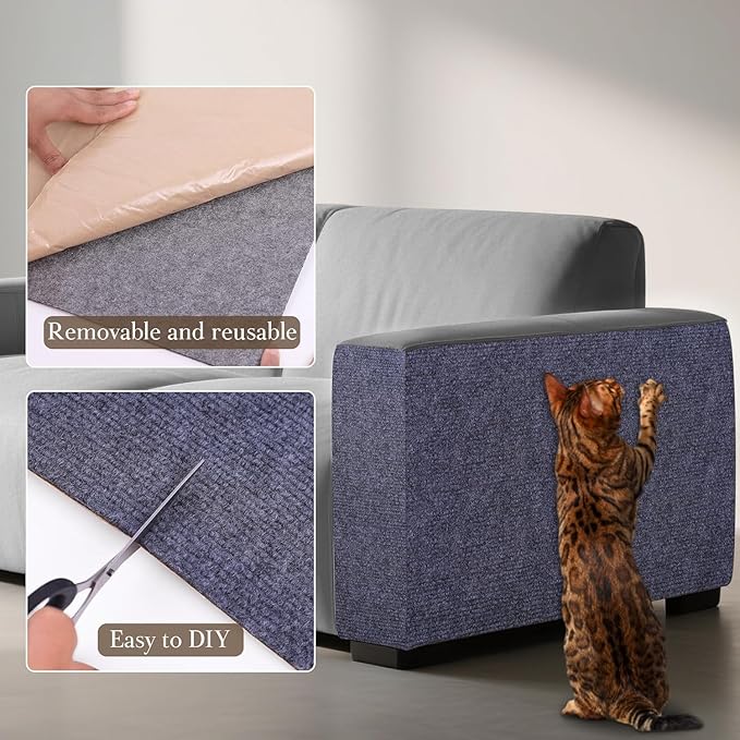 Cat Scratch Furniture Protector Couch Protector from cat Claws Self-Adhesive Carpet remnants Scratching Mat Trimmable DIY Climbing Covering Posts (Grey, 15.8" x 39.3")