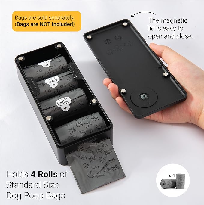 SVD.PET Dog Poop Bag Dispenser, Outdoor or Indoor Pet Waste Bag Dispenser Station, Wall Mount or Hanging with Strap. Easy to Refill Magnetic Cover (Black, Dispenser only)