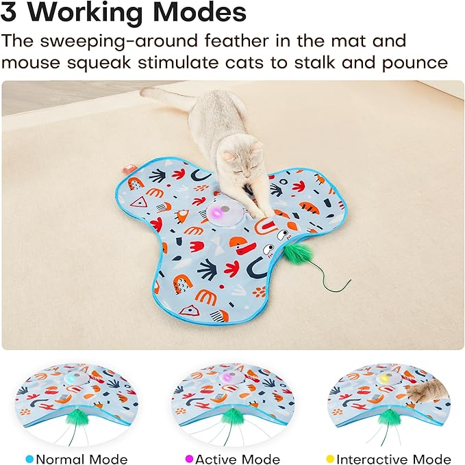Potaroma Hide and Seek Interactive Cat Toys, Moving Concealed Wand Feather, Automatic Chargeable Indoor Kitten Exercise Kicker, Mouse Squeaky, Floral Cover