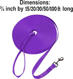 Hi Kiss Dog/Puppy Obedience Recall Training Agility Lead - 15ft 20ft 30ft 50ft 100ft Training Leash - Great for Training, Play, Camping, or Backyard Purple 20 Feet