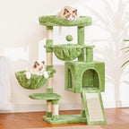 Hey-brother Cat Tree, Cat Tower for Indoor Cats, Cat House with Large Padded Bed, Cozy Condo, Hammocks, Sisal Scratching Posts, Big Scratcher, Green MPJ006SGR