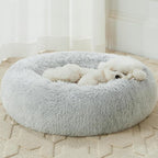 WNPETHOME Calming Dog Bed Cat Bed Donut, Faux Fur Pet Bed Self-Warming Donut Cuddler, Comfortable Round Plush Dog Beds(20 x 20 x 8 Inch, Light Grey)