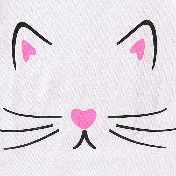 4-8T Toddler Girl Clothes Cat face print Short Sleeve Top+Pants Outfits Girl Spring and summer 2-Piece Set