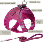 Dog Harness with Leash Set, No Pull Adjustable Reflective Step-in Puppy Pet Vest Harnesses for Small Medium Large Dogs and Cats,Rose Red S