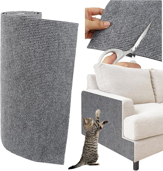 Trimmable Cat Scratcher Mat, 39.4"x15.8" Self-Adhesive Cat Scratching Carpet Pad Replacement for Cat Tree Shelves, Steps and Posts, DIY Cat Scratch Couch Furniture Protector