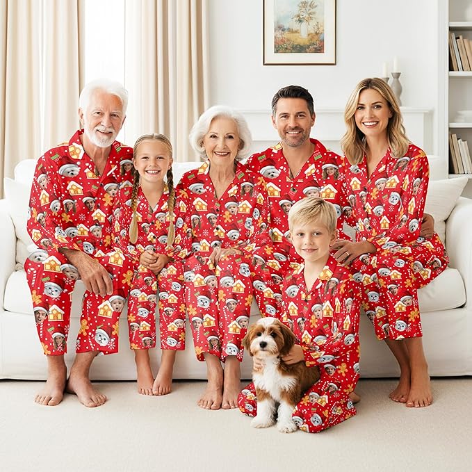 Artsadd Custom Pajamas for Women Men Family, Personalized Face Pjs Pajama Pants, Funny Pet Photo Loungewear Sleepwear Jammies