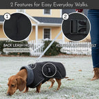 Waterproof & Windproof Dachshund Coat with Adjustable Bands, Thick Weiner Vest Raincoat for Large Sausage Dog, Weenie Winter Puffer Coat, Outdoor Snowsuit for Dachshunds, Male Female Dog(Black, L)