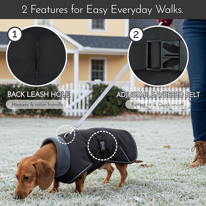 Waterproof & Windproof Dachshund Coat with Adjustable Bands, Thick Weiner Vest Raincoat for Large Sausage Dog, Weenie Winter Puffer Coat, Outdoor Snowsuit for Dachshunds, Male Female Dog(Black, L)