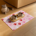 Puppy Paw Print Pet Feeding Mat 24x16 Inch Cute Pet Feeding Area Mat Pet Food Mat Pet Mats for Food and Water Dog Mat for Food and Water Indoor Feeding Corner Kitchen Floor Decor
