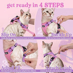 rabbitgoo Cat Harness and Leash for Walking, Escape Proof Soft Adjustable Vest Harnesses for Cats, Easy Control Breathable Reflective Strips Jacket, Pink & Purple, XXS