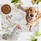 Marble Dog Food Mat for Floors,White Gold Marble Absorbent Quick-Dry Pet Feeding Mat,Cat Dog Bowl Mats for Food and Water,Non-Slip Pet Accessories Supplies 16"x24"