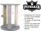 Cat Scratching Post - 3 Scratcher Posts with Carpeted Scratch Pad Base and Perch - Furniture Scratching Deterrent for Indoor Cats by PETMAKER (Gray)