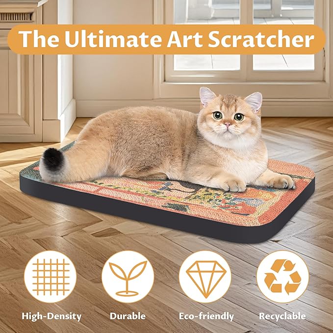 Art Cat Scratcher, Wall-Mountable Cat Scratching Board, Cat Wall Scratcher 16.7x11x1 Inch Cat Scratch Pad and Cat Scratchers for Indoor Cats Toy Furniture Protector（The Open Window）