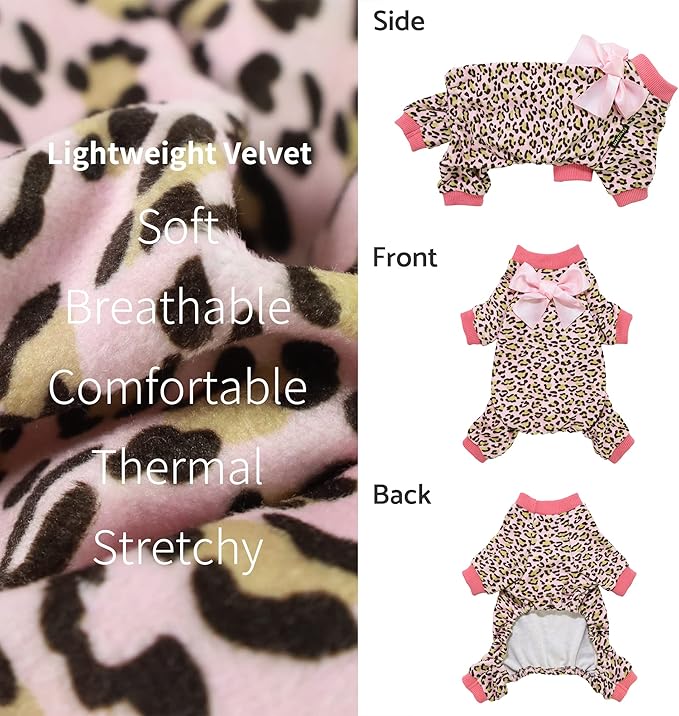 Fitwarm Leopard Dog Pajamas, Fleece Dog Clothes for Small Dogs Girl with Legs, Pet Onesie, Cat Outfit, Pink, Medium