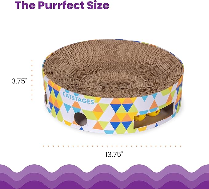 Catstages Bowl Track Scratcher Cat Ball-Track Toy, Corrugated Scratch, and Lounger All-in-One, Two Balls Included for Interactive Play, Multicolored