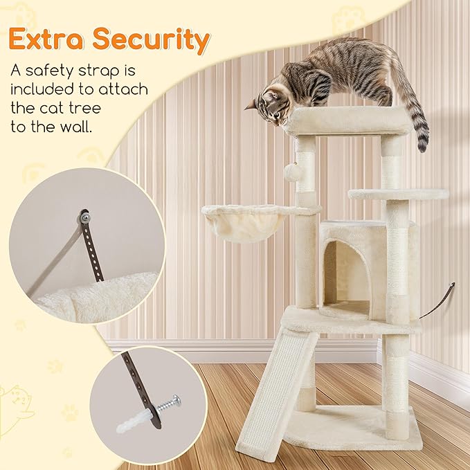Yaheetech Cat Tree, 42in Play Tower for Indoor Cats, Kitten House with Large Perch & Scratching Posts & Cozy Condo & Scratching Ramp, Cat Furniture Activity Center, Beige
