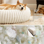 Bedsure ComfyFleece™ Donut Large Dog Bed - Washable Faux Fur with Corduroy Fleece & Anti Slip Bottom, Round Pet Bed with Removable Cover, Cream, 36x36x8 inches