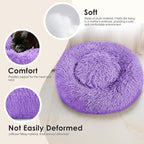 Hoewina Dog & Cat Bed, 20in Cat Beds for Indoor Cats, Calming Donut Bed for Puppy and Kitten, Washable Round Fluffy Pet Bed for Small Medium Dogs and Cats (Purple)