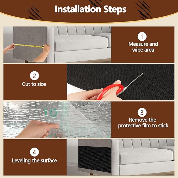 Cat Scratch Furniture Protector, 39.4"x15.8" Self Adhesive Cat Scratch Mat Pad,Cut to Fit DIY Replacement Carpet for Tree,Wall,Bed,Door, Couch Protector (Black)