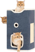 Cat House, Cat Beds for Indoor Cats, 2-Story Cat Condo Cube with Scratch Pad and Fluffy Ball Hanging, Multi-Level Cozy Hideout Ideal for Multiple Cats