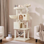 Yaheetech 64.5in Cat Tree Cat Tower Scratching Post, Plush Cover Cat Condo Bed Furniture with Hammock, Platform, Perch for Extra Large Cats as Playing House