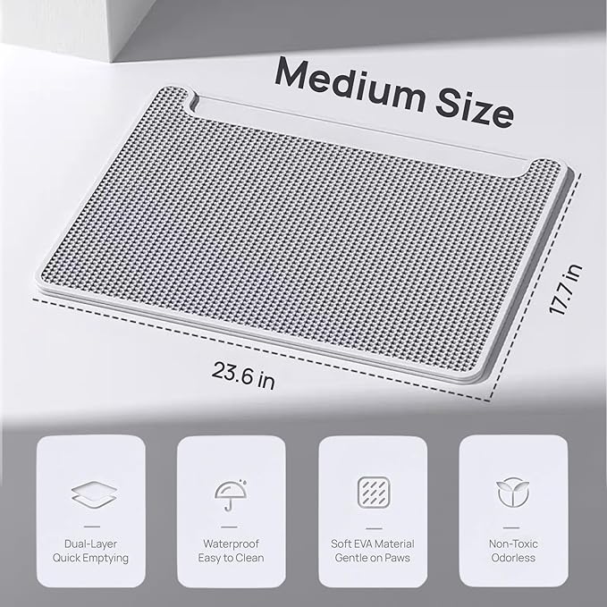 Upgraded Cat Litter Mat, Pet Feeding Mat, Detachable Dual Layer Litter Trapper Pad, Easy Clean Washable Quick Emptying, Water Urine Proof, Non-Slip Soft on Kitty Paws, 23.6 x 17.7 Large Big