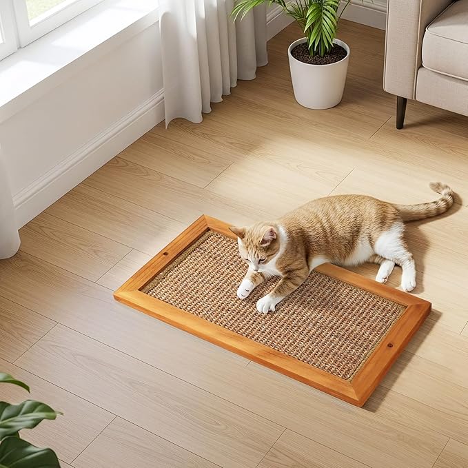 Large Cat Scratching Post for Indoor Cats - Wooden Sisal Cat Wall Scratcher, Vertical Floor or Wall Mounted Cat Scratch Pad, Furniture Protector for Adult Cats & Kittens
