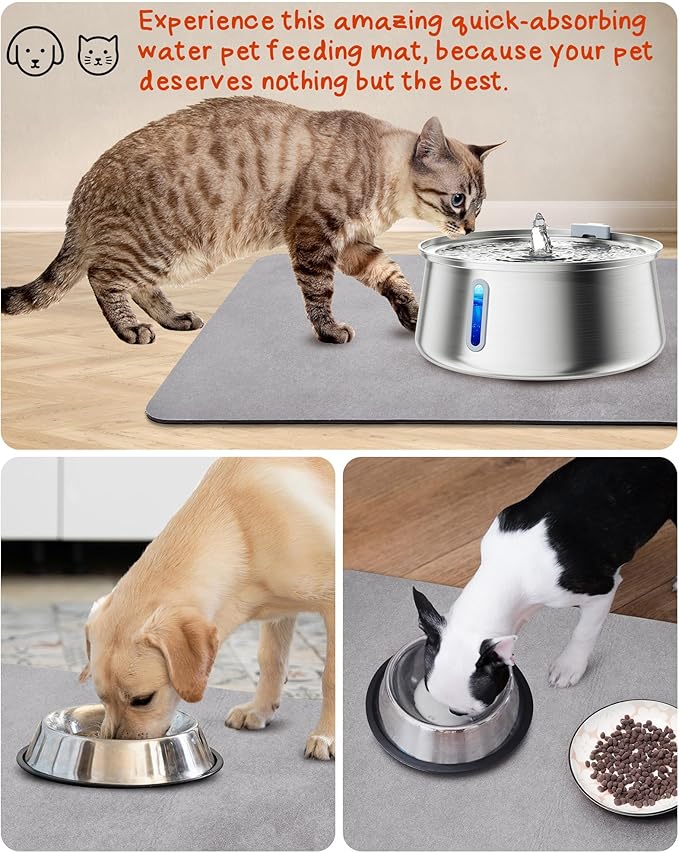 Cat Dog Food Mat, Rapid Water Absorption Dog Mat for Food and Water,100% Waterproof Cat Dog Bowl Mat, Pet Food Mat for Messy Drinkers to Protect Floors, Pet Accessories Supplies
