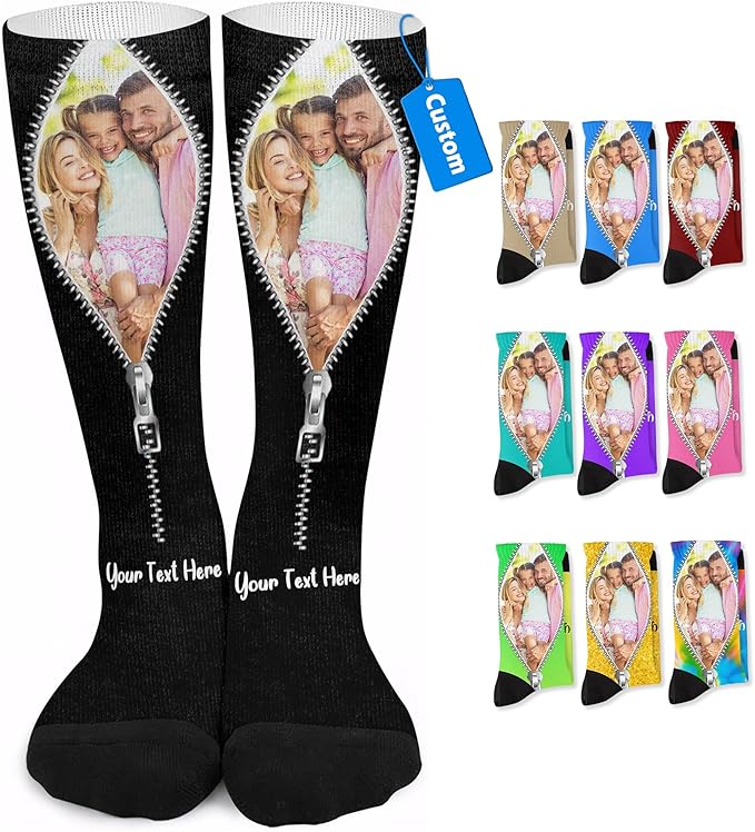 Artsadd Custom Face Socks for Dad Fathers Day Gift Novelty Personalized Photo Pet Socks Customized Crew Sock -Made In USA