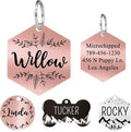 Ultra Joys Stainless Steel Dog ID Tag Personalized Front & Back Engraving, Customized Dog & Cat Tags Optional Both Sides, Hexagon Tag Vine Design, Rose Large