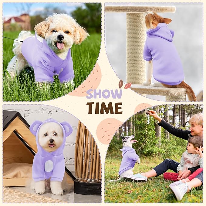 Small Dog Hoodie Soft Warm Fleece Fall Winter Dog Clothes Cute Puppy Sweaters Cat Coat Funny Blank Pullover Doggy Hooded Sweatshirts for Small Dogs Chihuahua Costumes Kitten Outfits(Purple,S)